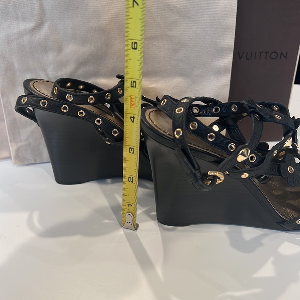 Louis Vuitton Black/Gold Wedge Sandals - Picture 14 of 15